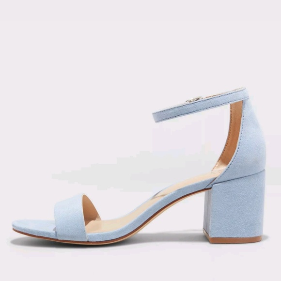 Light Blue Faux Suede Block Heel Strappy Sandals - Picture 2 of 3